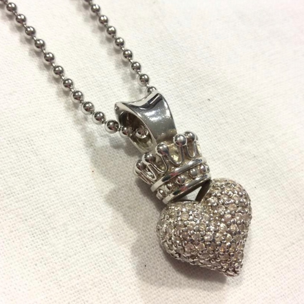King Baby Large 3D Pave CZ Crowned Heart Pendant